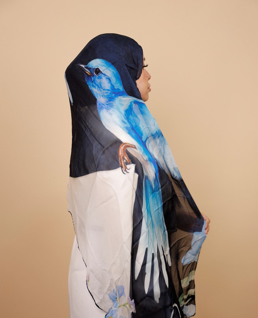Premium Light Silk Hijab – Bird Navy