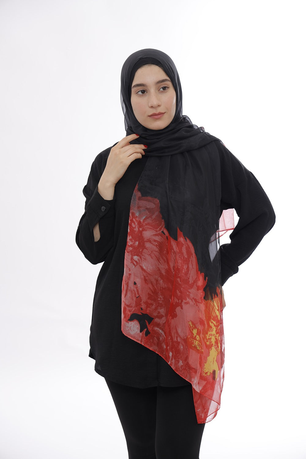 Premium Chiffon Hijab – Floral Red