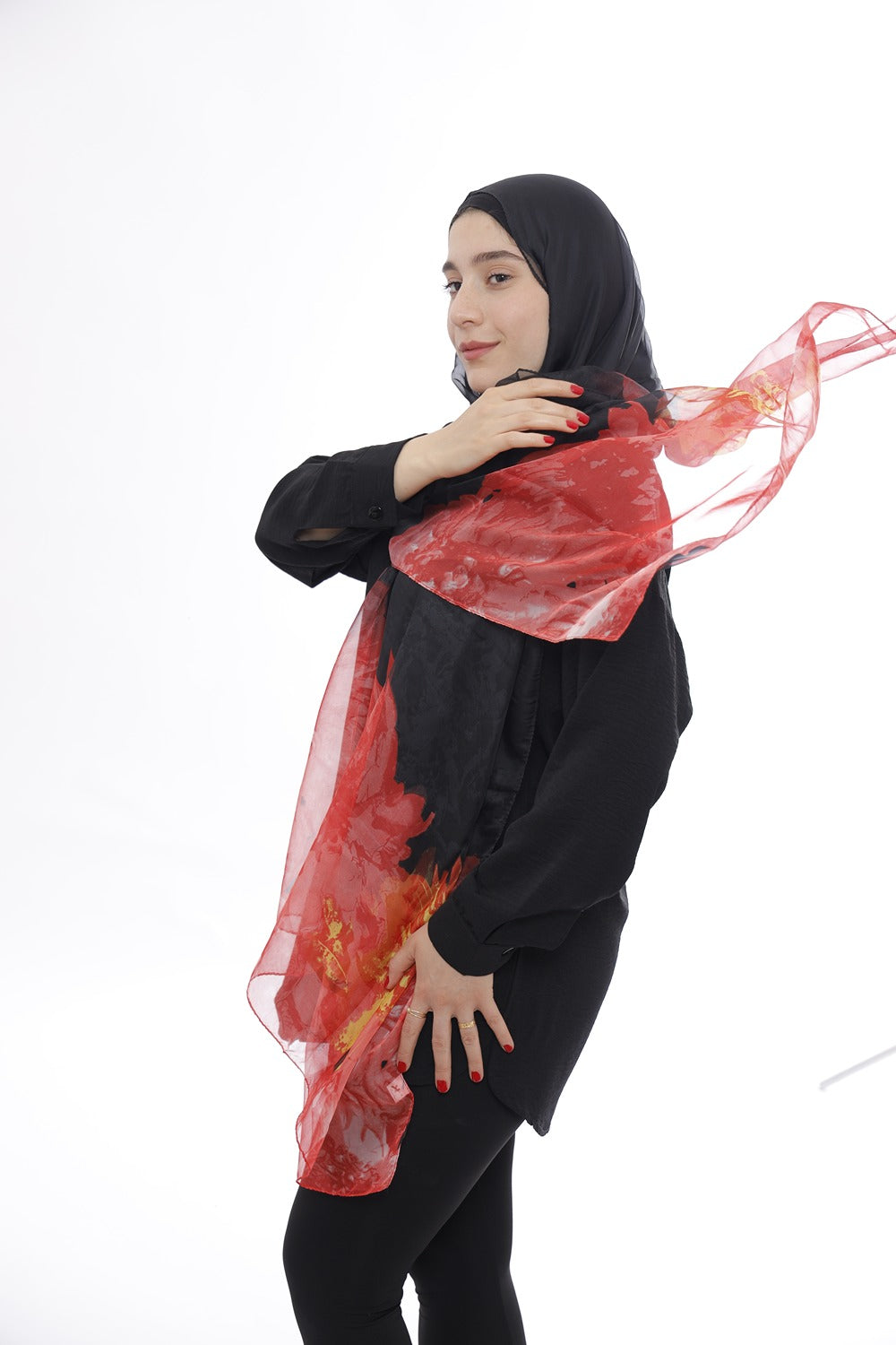 Premium Chiffon Hijab – Floral Red