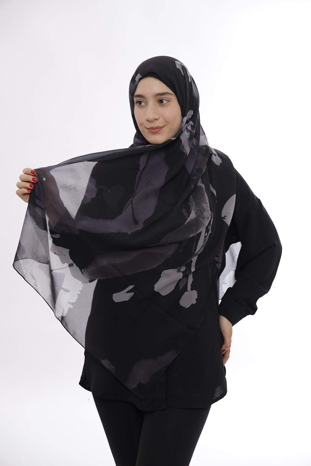 Premium Silk Hijab – Cloudy Black