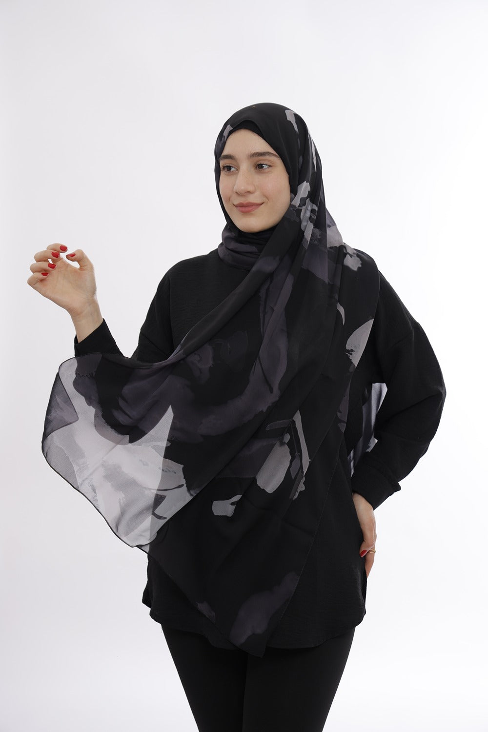 Premium Silk Hijab – Cloudy Black
