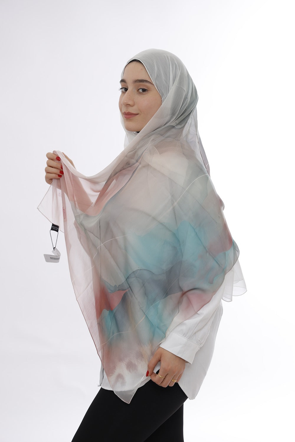 Premium Silk Hijab – White Rainbow