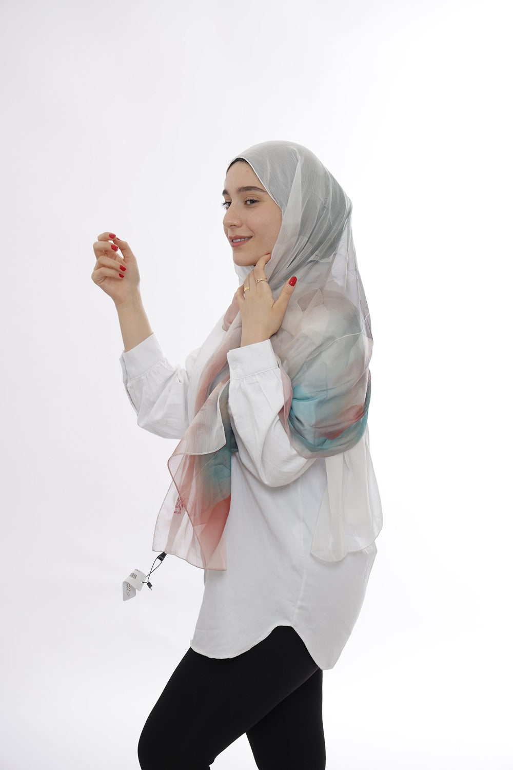Premium Silk Hijab – White Rainbow