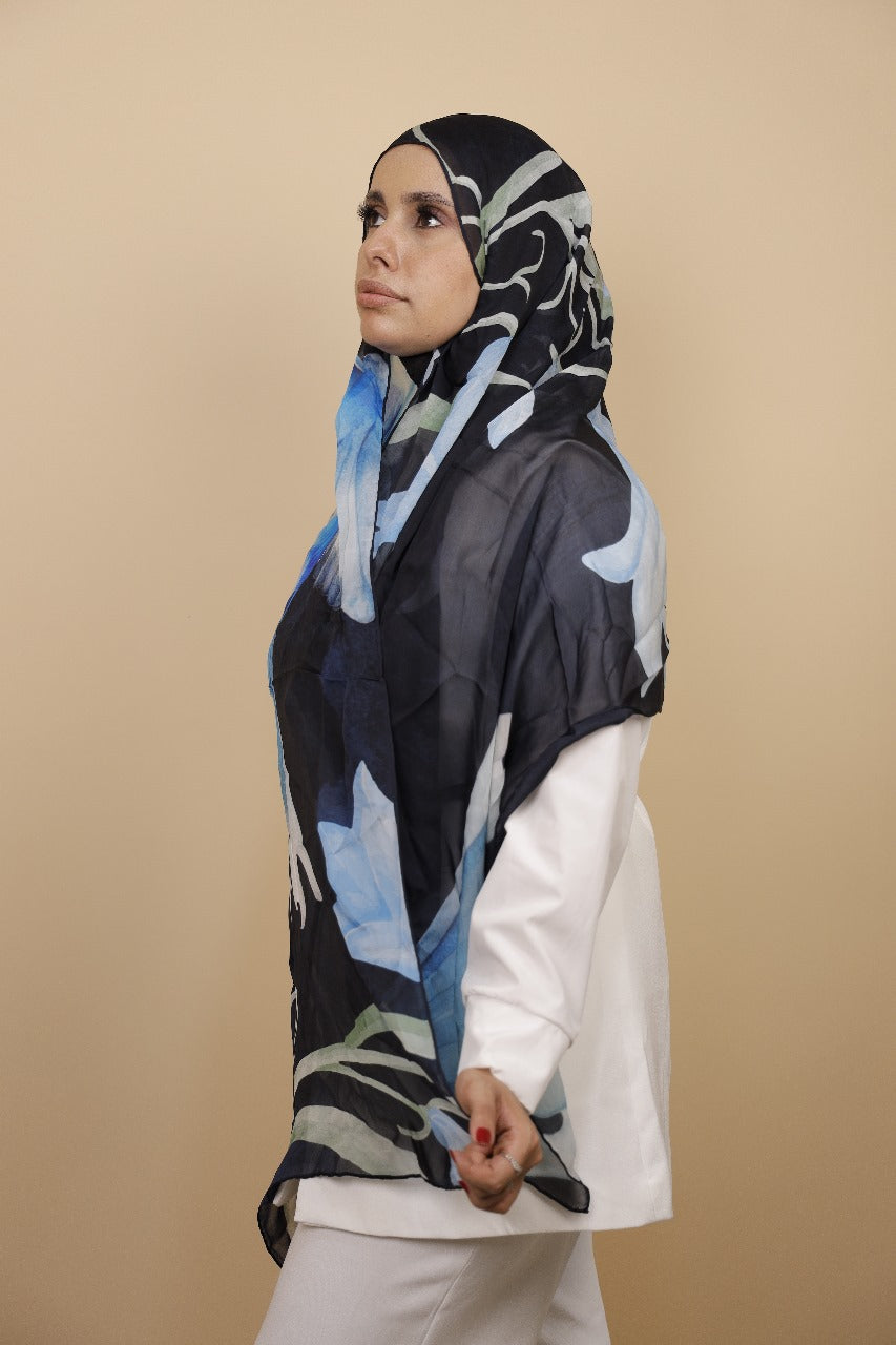 Premium Light Silk Hijab – Bird Navy