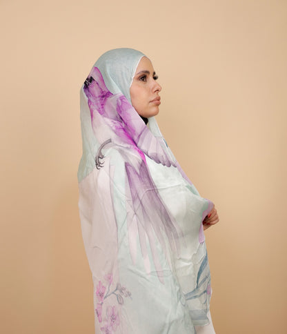 Premium Light Silk Hijab –  Bird Aqua