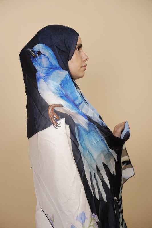Premium Light Silk Hijab –  Bird Navy