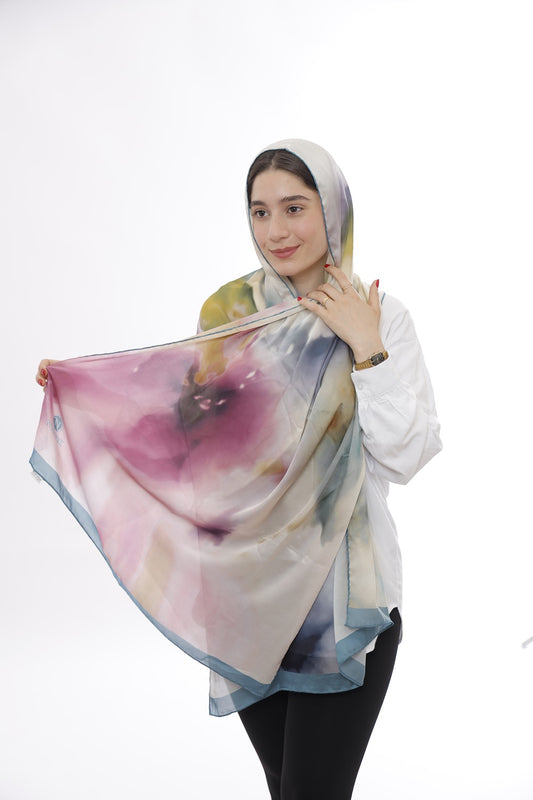 Premium Light Silk Hijab –  Floral Purple
