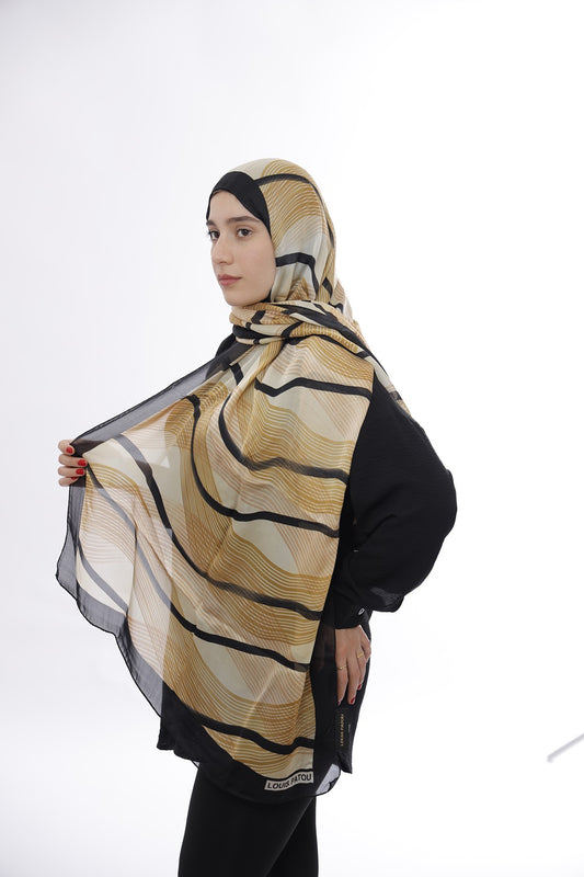 Premium Light Silk Hijab –  Striped Yellow