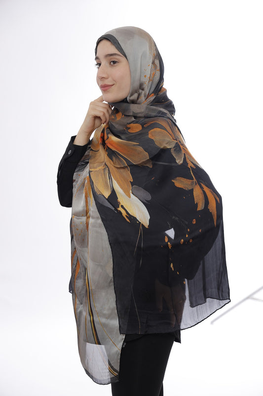 Premium Light Silk Hijab –  Orange Petal