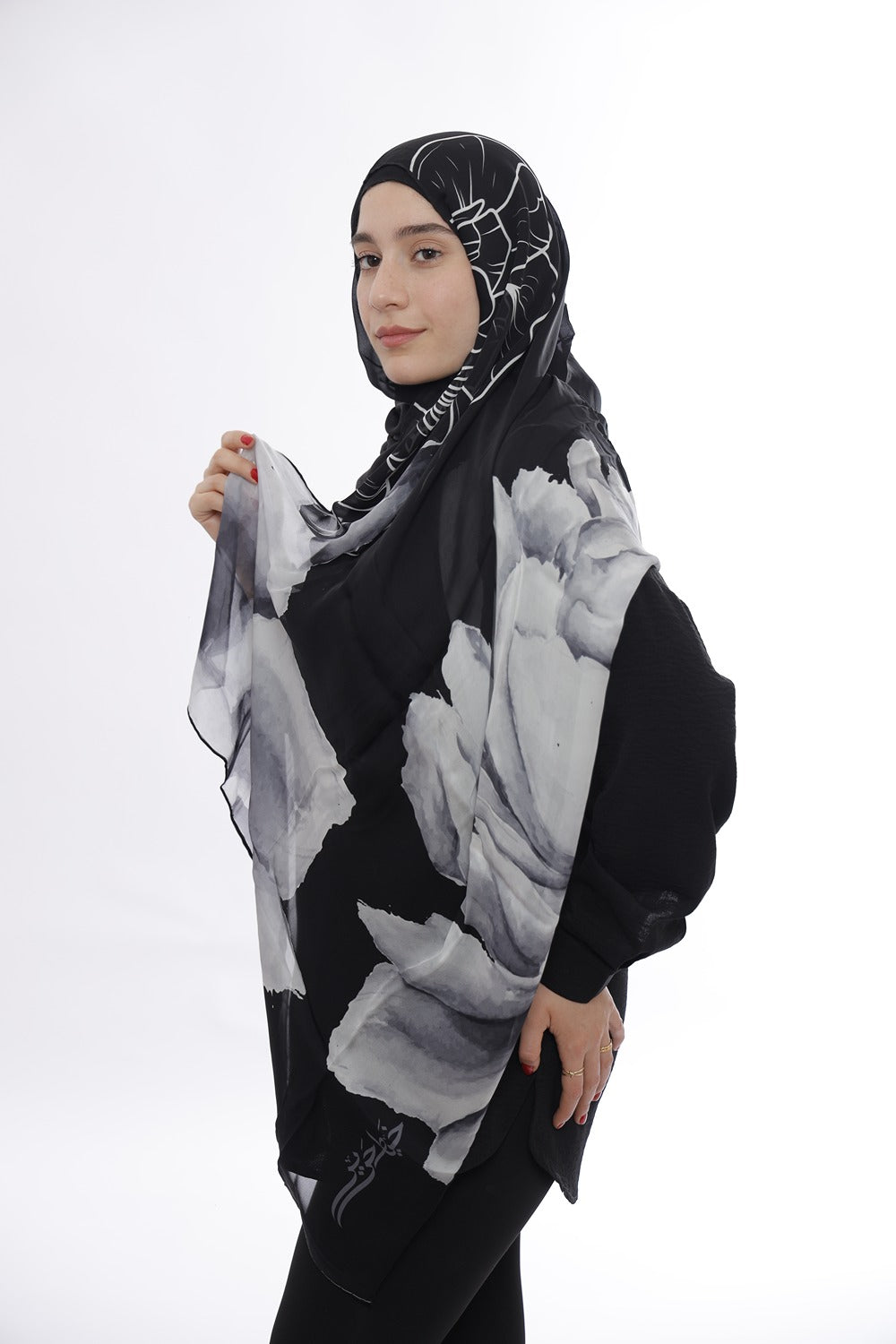 Premium Light Silk Hijab –  Grey Blossom