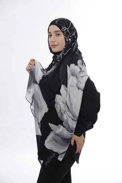 Premium Light Silk Hijab –  Grey Blossom