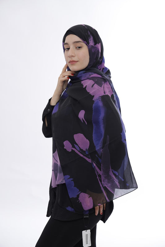 Premium Silk Hijab – Black Purple